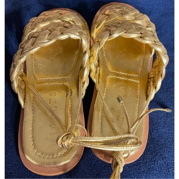 Anthropologie x Vicenza Metallic Braided Gold Sandals NWT SZ 9 - Picture 9 of 14